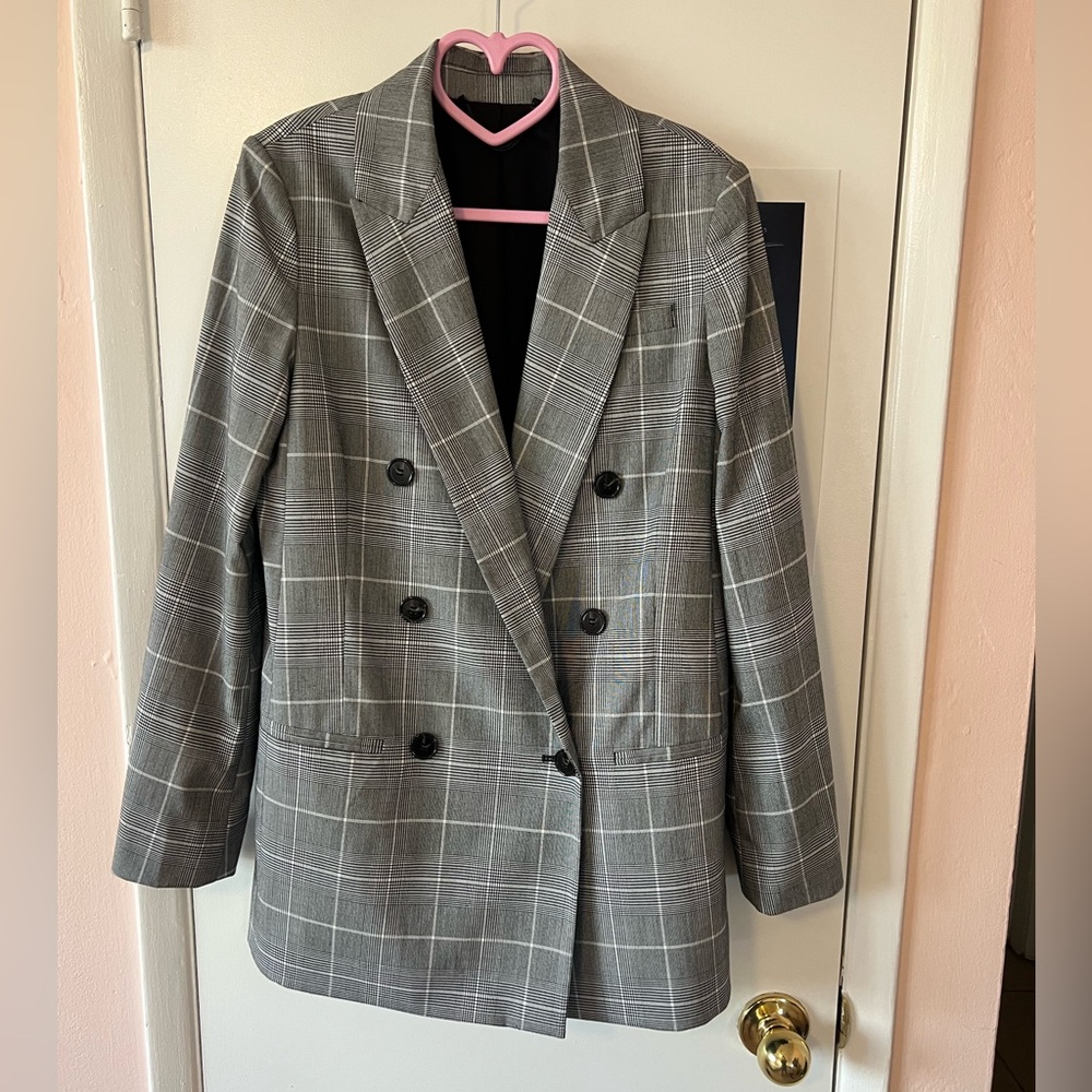 All Saints Charcoal and White Plaid Blazer